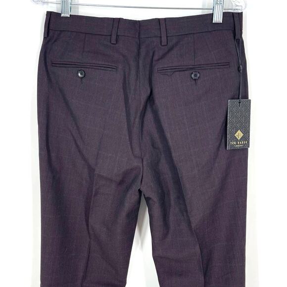 Ted Baker London Debonair Check Wool Trousers Dark Red Men's 30L NWT - Picture 6 of 9
